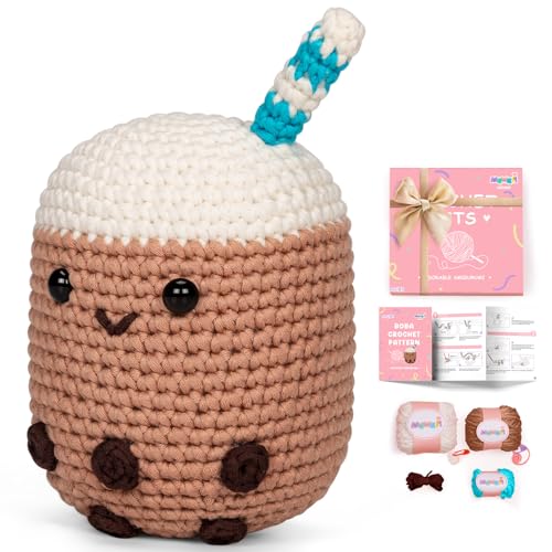 Mewaii Crochet Kit for Beginners, Complete DIY Kit with 40%+ Pre-Started Tape Yarn Step-by-Step Video Tutorials for Adults Kids (Boba) - Boba