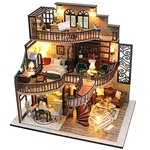 Lannso DIY Dollhouse Miniature Kit, Doll House Kit with Dust Proof Cover and Music Box, Mini Wooden Dollhouse Toys for Adult Gift(M2132) - M2132