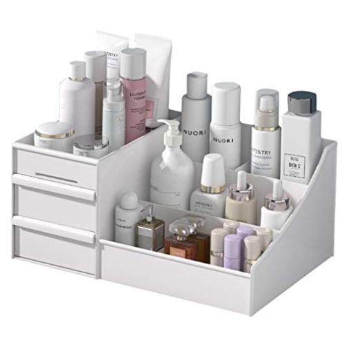 Simbuy Makeup Organizer With Drawers — Countertop Organizer for Cosmetics, Vanity Holder for Lipstick, Brushes, Lotions, Eyeshadow, Nail Polish and Jewelry (White) - White