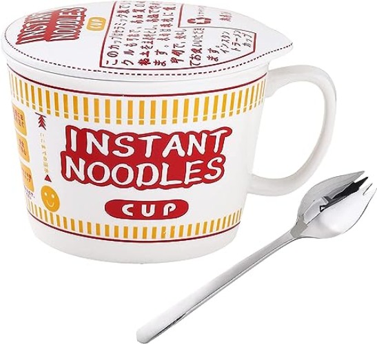 34 OZ Ceramic Ramen Bowl with Lid Instant Ramen Noodle Bowl Large Soup Bowl with Handle, Ramen Lovers Gift, Red (Red) - Red