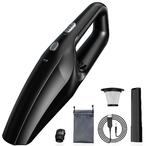 TEMOLA Aspirador de Mano Potente, Aspirador de Mano Recargable con Filtro HEPA, Aspirador Coche Juego de Limpieza, Aspirador Pequeño Sin Cable, Hogar, Pelo de Mascotas, Autocaravana