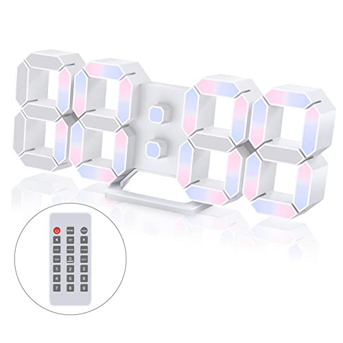 Reloj Despertador Digital 3D Snooze Alarma Pequeño de Luz Nocturna Brillo Ajustable 12/24 Horas Pantalla de Fecha/Temperatura para Cocina Salón Comedor de Estar 24.6cm con Control Remoto Multicolor