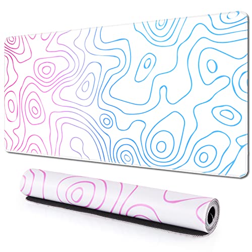 HAOCOO Alfombrilla de escritorio grande para mouse XXL, alfombrilla de mouse para juegos, 90x40 cm, antideslizante, protector de escritorio, trabajo en casa, blanco topográfico - Blanco - 90*40CM