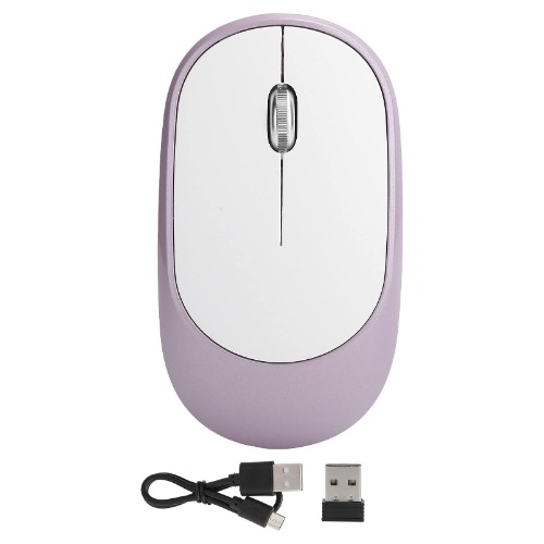 Mute Mouse, 1600DPI Wireless Mouse Plug-and-Play 3 Teclas con Receptor USB para Windows Mac PC Notebook(Purple)