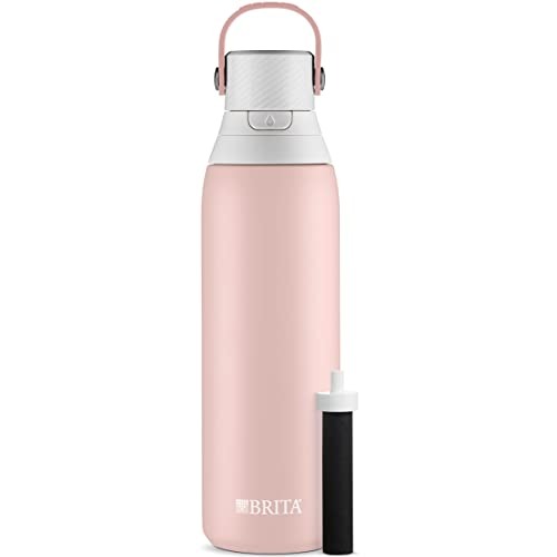 Brita Insulated Filtered Water Bottle with Straw, Reusable, Stainless Steel- Rose