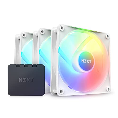 NZXT F120 RGB Core Triple Pack - 3 x 120mm Hub-Mounted RGB Fans with RGB Controller - 8 Individually-Addressable LEDs - Semi-Translucent Blades - High Static Pressure & Airflow - CAM Software - White - 120mm - Multi Pack - White