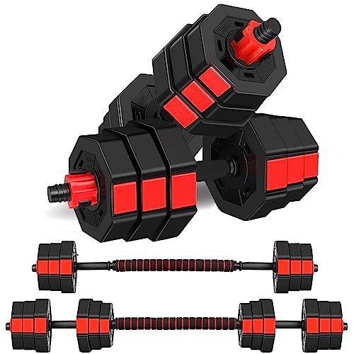 wolfyok Dumbbells Set, Adjustable Weights 3-in-1 Set Barbell 44Lb/66Lb, Home Gym Equipment for Men Women Gym Workout Fitness Exercise with Connecting Rod - 66 lb barbell (33 lb dumbbell pair)