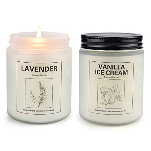 Vanilla Ice Cream and Lavender Candles for Home Scented, Aromatherapy Candle 2 pcs, Soy Wax Candle Set, Gift with Strongly Fragrance Jar Candles - Vanilla Ice Cream & Lavender
