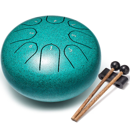 Lronbird Alloy Steel Tongue Drum 8 Notes 6 Inches Handpan Drums Concert Percussion Instruments with Pad Bag Mallets Music Book for Meditation Entertainment Musical Education Zen Yoga Gift (Malachite) - 6 Inches Malachite
