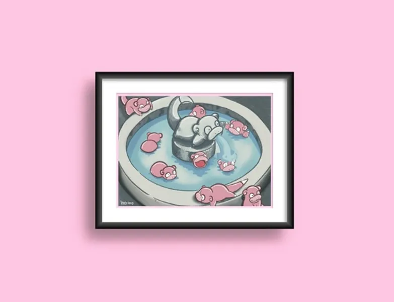 The Slowpoke Fountain / Illustration Pink Monster Type Psychic | Etsy