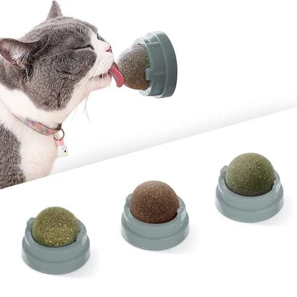 Potaroma 3 Silvervine Catnip Balls, Edible Kitty Toys for Cats Lick, Safe Healthy Kitten Chew Toys, Teeth Cleaning Dental Cat Toy, Cat Wall Treats - Gray