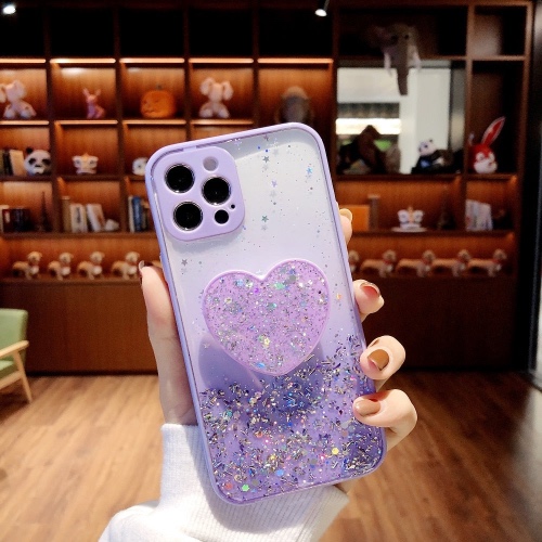Sequins Glitter Case with Love Stand for iPhone - 1 Purple Case + 1 Free Pink Case / For iPhone 14 PRO MAX