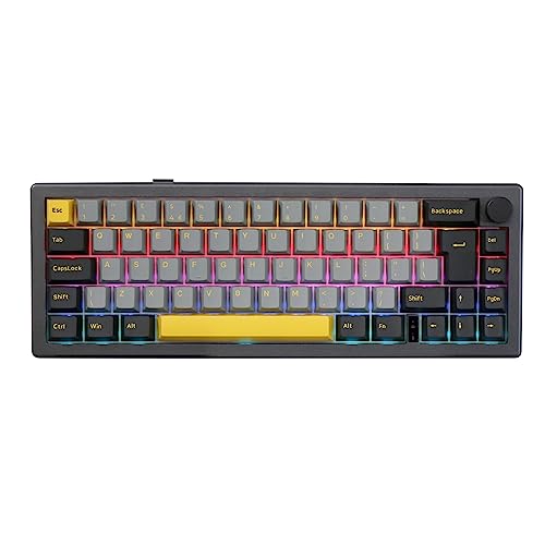 EPOMAKER EK68 65% ISO(UK) Layout RGB Mechanical Keyboard with Knob, Hot Swappable 2.4Ghz/Bluetooth 5.0/USB-C Wired NKRO Gasket Gaming Keyboard with 3000mAh Battery for Win/Mac(Flamingo Switch) - Epomaker Flamingo Switch - EK68 ISO Black Gold