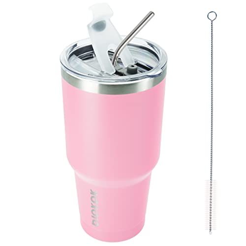 BJPKPK 30oz Insulated Tumbler with Lids and Straw, Stainless Steel Travel Coffee Tumbler,Powder Coated Travel Mug,Light Pink - 30oz - A-Light Pink-30oz