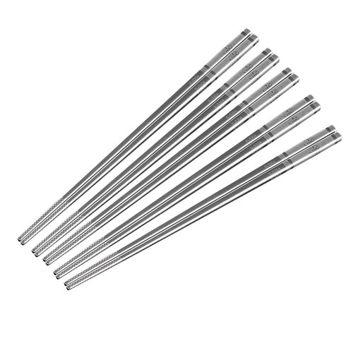 Stainless Reusable Chopsticks,Safe Metal Chopsticks Set Food Grade 304 Stainless Steel Chopstick Non-Slip Square Healthy Lightweight Travel 5 Pairs 9.45“ Easy to Hold