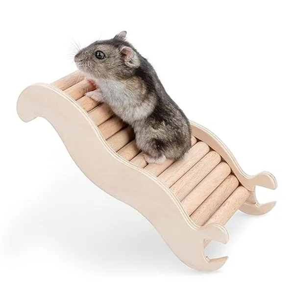 Niteangel Hamster Climbing Toy Wooden Ladder Bridge for Hamsters Gerbils Mice and Small Animals (Small - 6.3'' L) - Small - 6.3'' L