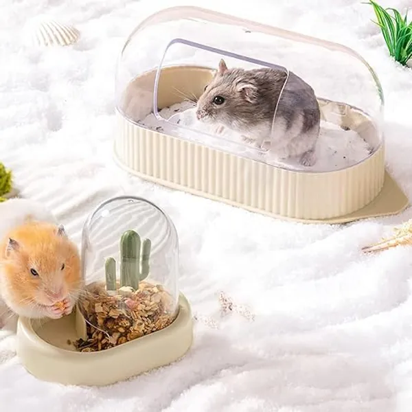 MEWOOFUN Hamster Sand Bath Container & Hamster Bowl Set for Hamsters Mice Gerbils or Other Small Pets Hamster Cage Accessories (Yellow) - Yellow