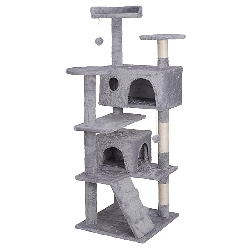 Nova Microdermabrasion 54 in Cat Tree Tower for Indoor Cats Multi-Level Cat Condo Cat Bed Furniture with Scratching Post Kittens Activity Center - Light Grey