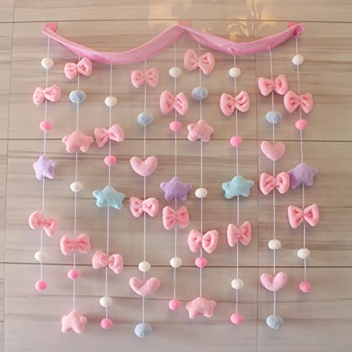 Curshimer Fluffy Curtain Kawaii Hanging String Garland for Baby Room Tassel Garland Sweet Bowknot Pentacle Home Decor (Star1, 9 Strings) - Star1 - 9 strings