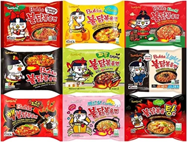 Starry Mart Samyang Korean Buldak Hot Chicken Spicy Ramen Noodles Challenge Assorted Box (5 Packs with 5 Different Random Flavours)