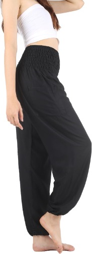 Boho Pants Harem Pants Yoga Trousers for Woman Bohemian Beach Pants - 16-24 Solid Black