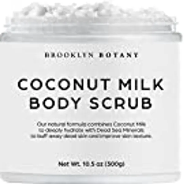 Brooklyn Botany Dead Sea Salt and Coconut Milk Body Scrub - Moisturizing and Exfoliating Body, Face, Hand, Foot Scrub - Fights Fine Lines, Wrinkles - Great Gifts for Women & Men - 10.5 oz