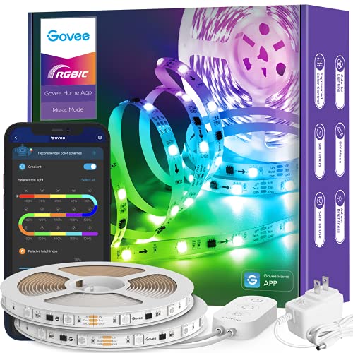 Govee 32.8ft RGBIC LED Strip Lights, LED Light Strips Bluetooth Control, Segmented DIY, Intelligent Color Picking, Music Sync, 64 Scene Modes LED Lights for Bedroom Gaming Room, 2 Rolls of 16.4ft - 32.8ft