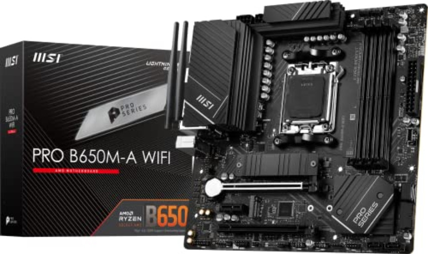 MSI PRO B650M-A WiFi ProSeries Motherboard (AMD AM5, mATX, DDR5, PCIe 4.0, M.2, SATA 6Gb/s, USB 3.2 Gen 2, HDMI/DP, Wi-Fi 6E, AMD Ryzen 7000 Series Desktop Processors) - PRO B650M-A WIFI