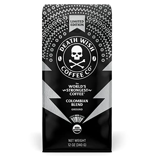 DEATH WISH COFFEE - Colombian Blend, Medium Roast Coffee - Ground Coffee (12 Ounce) - Colombian Blend - 12 Ounce (Pack of 1)