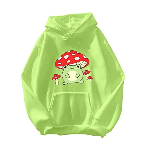 Women Cute Frog Sweatshirt Kawaii Mushroom Hoodie for Teen Girls Aesthetic Cottagecore Clothes Feminino Hoodies - XXL - Green