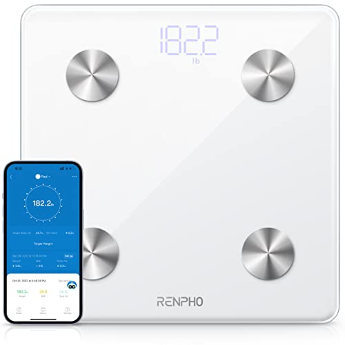 RENPHO Scale for Body Weight, Body Fat Scale, Smart Digital Bathroom Scale with Body Composition Analysis, Highly Accurate BMI Scale with APP, 400lbs, Includes Batteries, White-Elis 1 - 11"/280mm - AAA Battery White