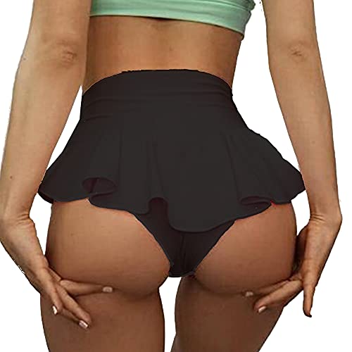 Women's High Waist Workout Gym Shorts Sexy Club Hot Pants Yoga Booty Shorts Dance Skirts - C-black - Medium