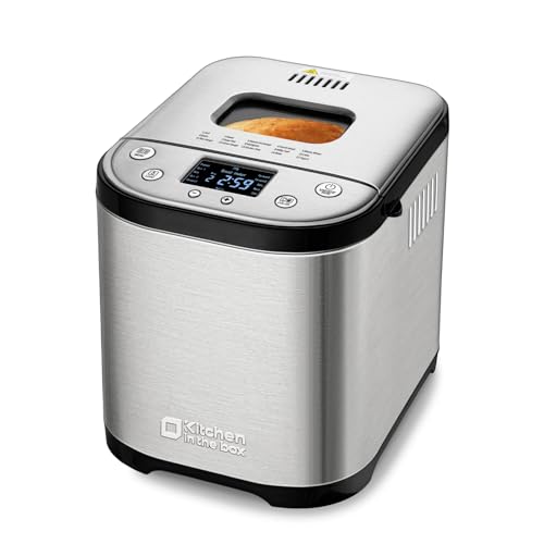 Kitchen in the box Bread Maker Machine, 15-in-1 Breadmaker with Gluten-Free Setting, 2LB Automatic Bread Machine with Homemade Cycle, Stainless Steel Bread Maker with Recipes-Silver