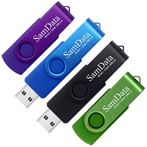 SamData 64GB USB Flash Drives 5 Pack 64GB Thumb Drives Memory Stick Jump Drive with LED Light for Storage and Backup (5 Colors: Black Blue Green Red Silver) - 32GB Blue Black 32GB*2