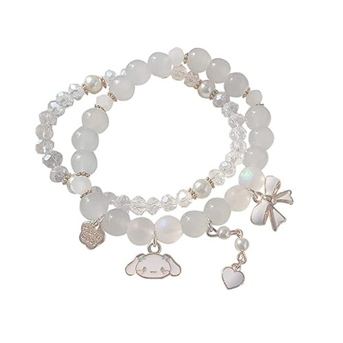 OZAOZ Kawaii Bracelets Set Crystal Beads Pearl Jewelry - White