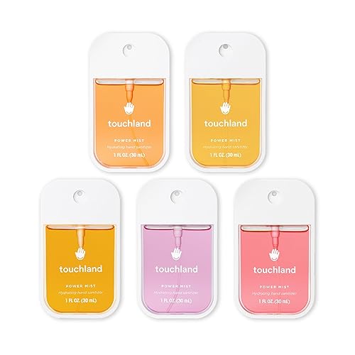Touchland Power Mist Hydrating Hand Sanitizer Spray, JUICY 5 Set (Citrus, Berry, Watermelon, Peach, Mango), 1 FL. OZ. Travel Size (Set of 5) - Juicy Five Set