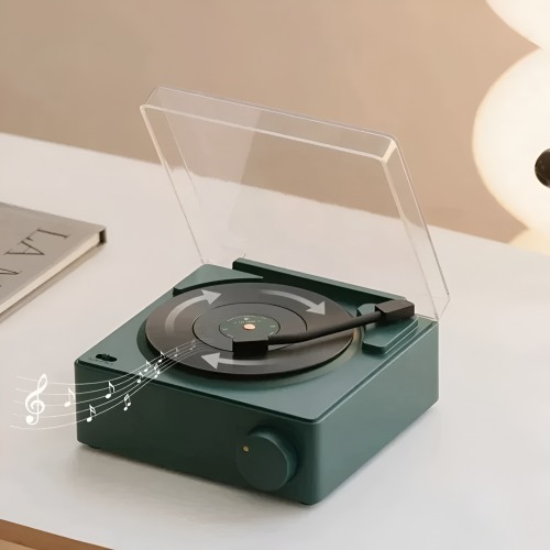 Onetify Retro Turntable Bluetooth Alarm Clock Speaker - Green