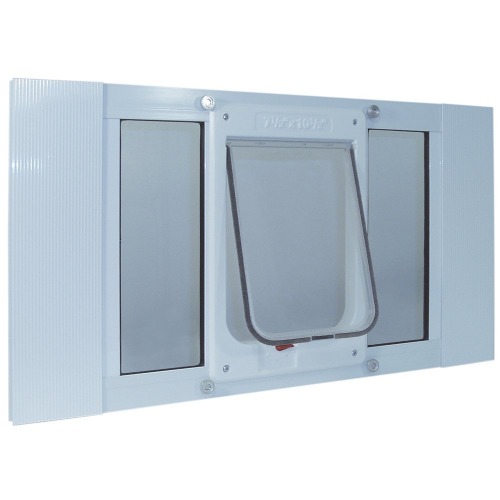 Ideal Pet Products Aluminum Sash Window Pet Door, Adjustable to Fit Window Widths from 23" to 28", Chubby Kat 7-1/2” x10-1/2” Flap Size - 7-1/2” x 10-1/2” Chubby Kat - Window Width: 23" - 28"