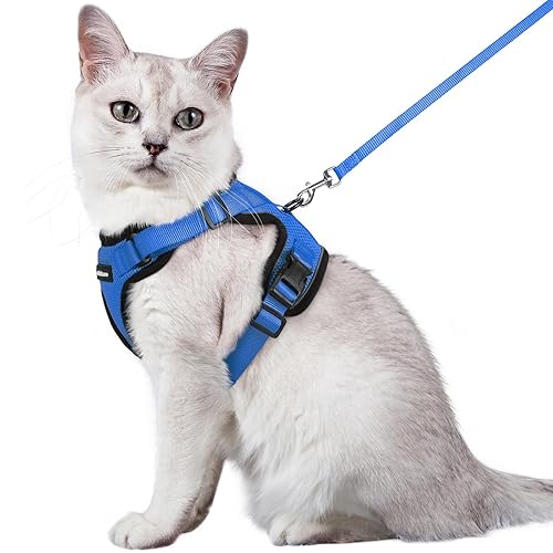 rabbitgoo Cat Harness and Leash for Walking, Escape Proof Soft Adjustable Vest Harnesses for Cats, Easy Control Breathable Reflective Strips Jacket, Navy Blue, M - Medium - Navy Blue