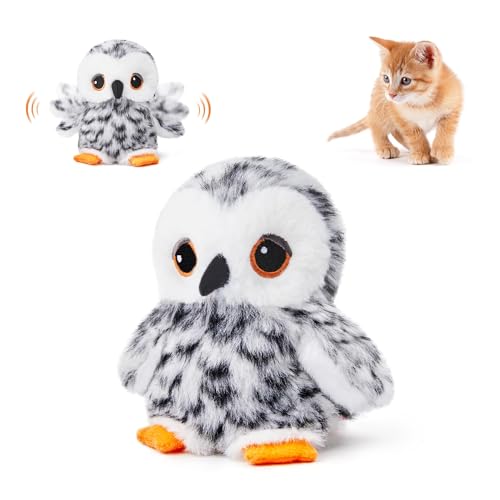 Potaroma Flapping Owl Cat Toys (No Flying), Lifelike Bird Chirp, Rechargeable Touch Activated Kitten Toy, Interactive Catnip Kicker Exercise Toys 4.0" for All Breeds - Owl