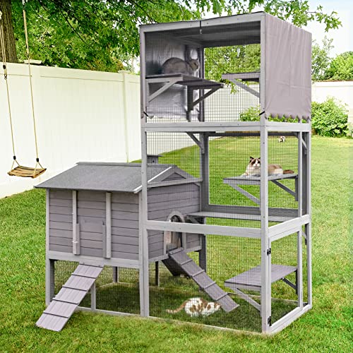 Gutinneen Transformable Catio Outdoor Cat House Large Cat Enclosure Cat Run Two Versions Deformation Cat Catios