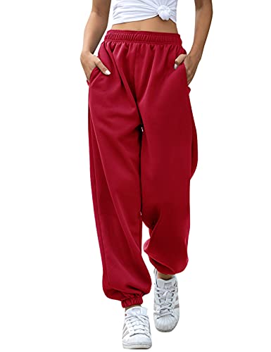HeSaYep Women's High Waisted Sweatpants Workout Active Joggers Pants Baggy Lounge Bottoms - Medium - Red