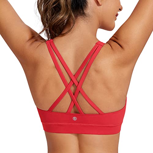 CRZ YOGA Women's Strappy Sports Bras Fitness Workout Padded Yoga Bra Criss Cross Back - Small - Crimson