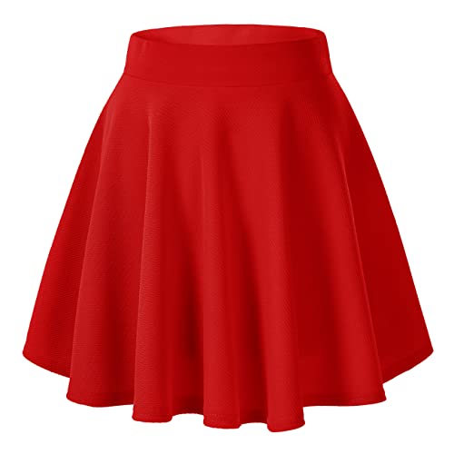 Urban CoCo Women's Basic Versatile Stretchy Flared Casual Mini Skater Skirt - Small - Red