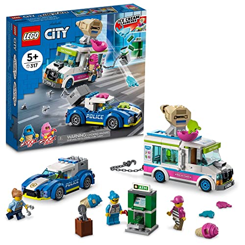 LEGO City Ice Cream Truck Police Chase Van 60314 Toy for Kids, Girls and Boys Age 5 Plus Years Old with Splat Launcher & City Police Car