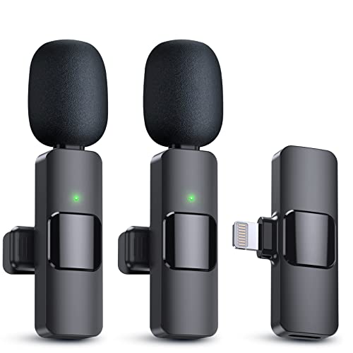 PQRQP 2 Pack Wireless Lavalier Microphones for iPhone, iPad - Crystal Clear Sound Quality for Recording, Live Streaming, YouTube, Facebook, TikTok - Lightning port