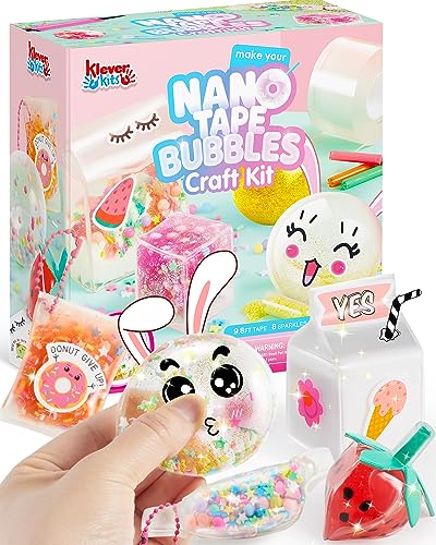 Nano Tape Bubble Kit for Kids, 35 Pcs Nano Tape Craft w/Slime, Foam, Glitter, 300+ Fillings, DIY Plastic Bubbles Balloon, Elastic Party Favors Gifts, Fidget Toy for Girls, Boys Age 8 9 10 11+