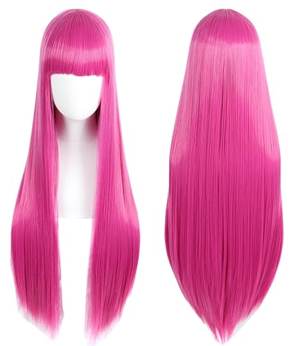 Linfairy Anime Hot Pink long Princess Wig Halloween Costume Cosplay Wig for Women 85CM - Rose red - 1 Count (Pack of 1)