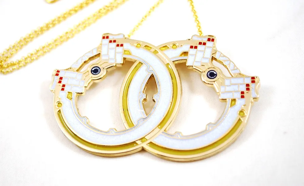 XC3 Mio's Moonblades as a Necklace Keychain or Pin in Metal and Enamel