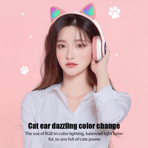 Cartoon LED Cat Ear Bluetooth Headphones - Pink